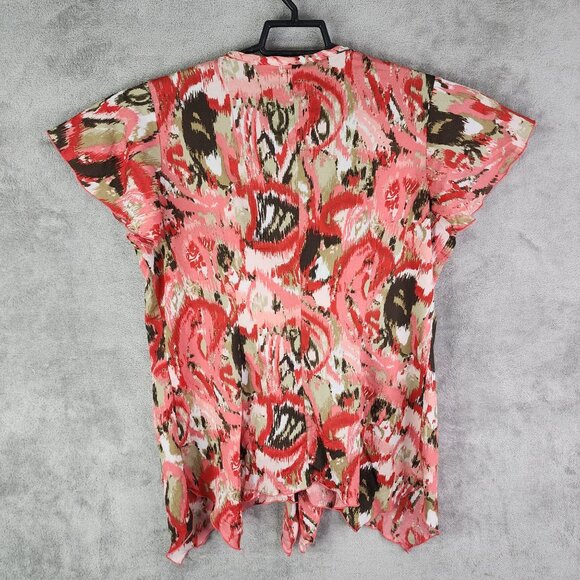 Women's Cato Ruffle Front Top Blouse Abstract Print V Neck Short Sleeve Size L - Picture 8 of 11